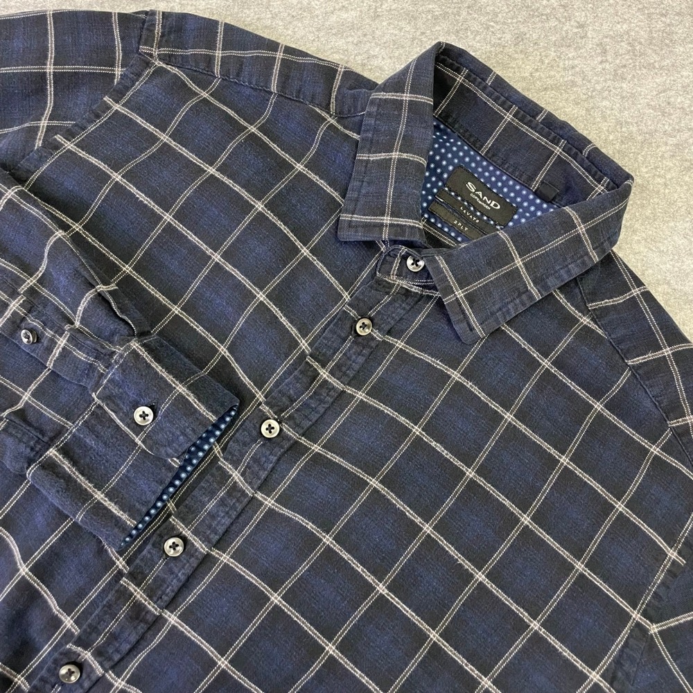 Sand Copenhagen Lavato 2-Ply Mens 42 Navy Windowpane Check Button Down Shirt